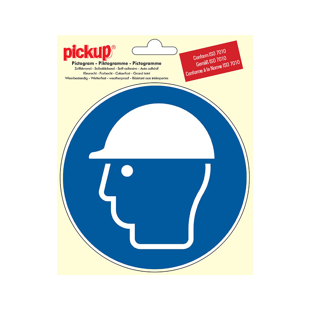 Pickup Pickup Pictogram rond diameter 15 cm - Veiligheidshelm dragen Pickup Pickup Pictogram rond diameter 15 cm - Veiligheidshelm dragen