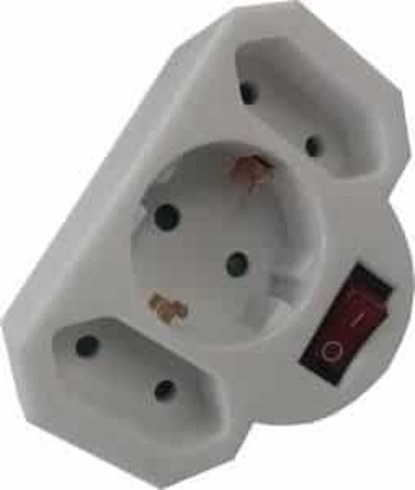 V-tac V-Tac Stekkeradapter 2x euro en 1x met randaarde en schakelaar V-tac V-Tac Stekkeradapter 2x euro en 1x met randaarde en schakelaar