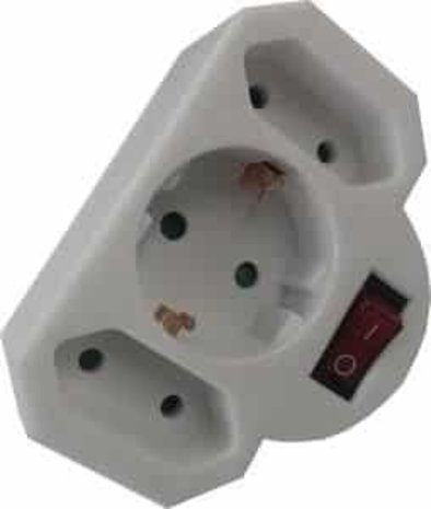 V-tac V-Tac Stekkeradapter 2x euro en 1x met randaarde en schakelaar V-tac V-Tac Stekkeradapter 2x euro en 1x met randaarde en schakelaar