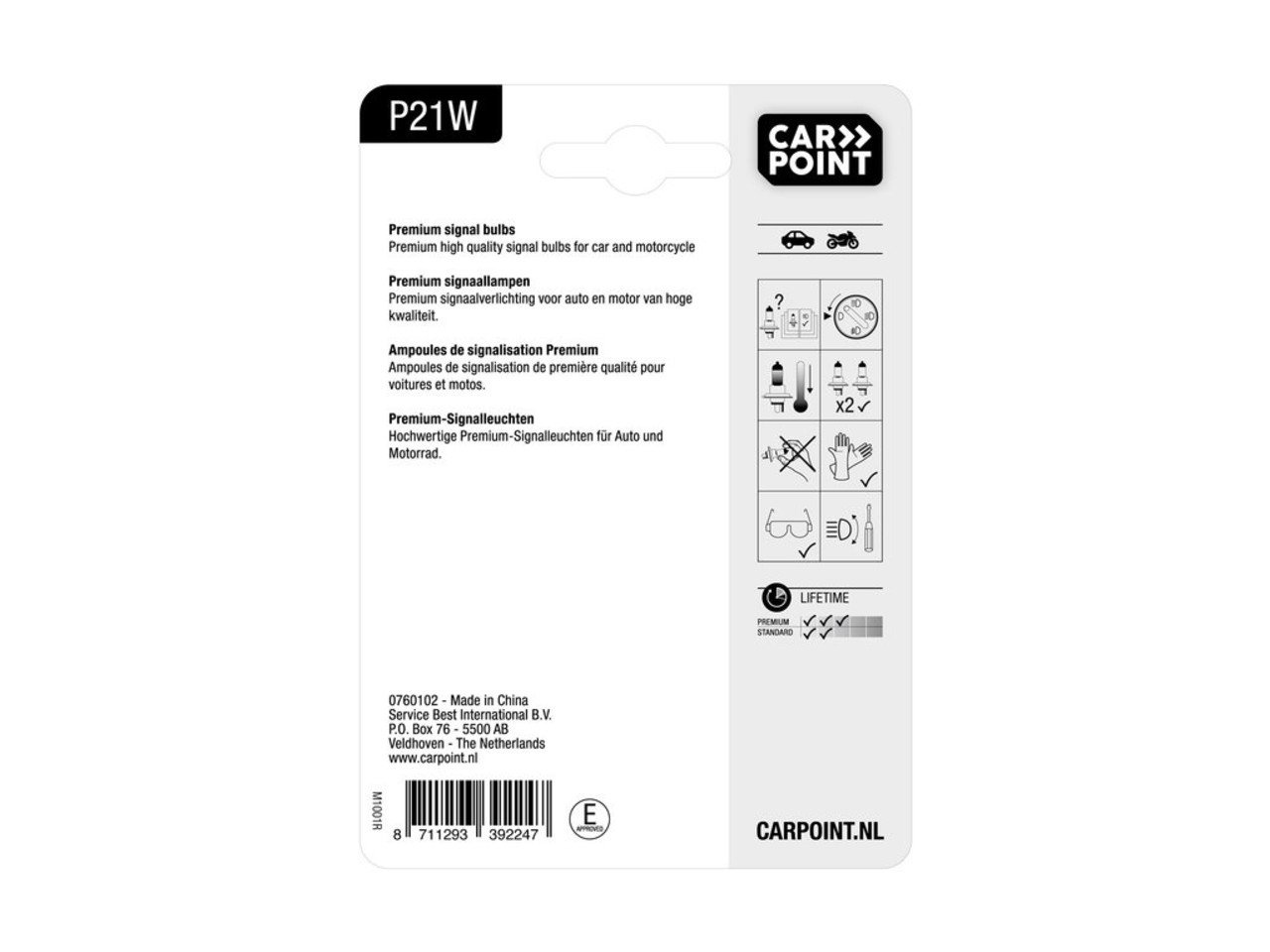 Carpoint Carpoint Premium Autolampen 12V P21W 2 Stuks Carpoint Carpoint Premium Autolampen 12V P21W 2 Stuks