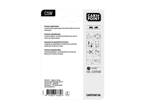 Carpoint Carpoint Premium Autolampen 12V C10W 2 Stuks Carpoint Carpoint Premium Autolampen 12V C10W 2 Stuks
