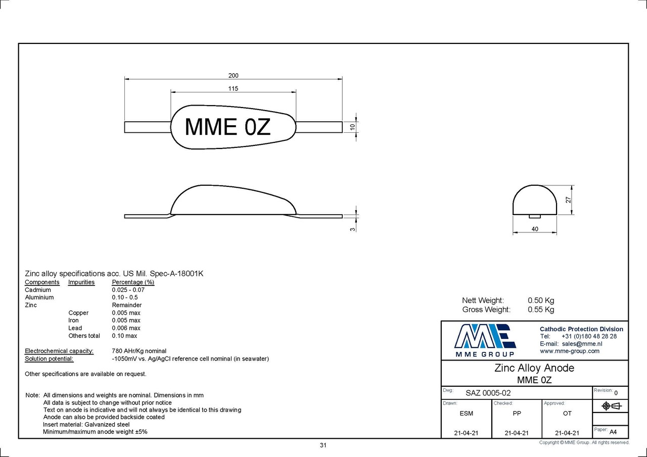 MME MME - Zinkanode - Lasstrip - 0,5kg MME MME - Zinkanode - Lasstrip - 0,5kg