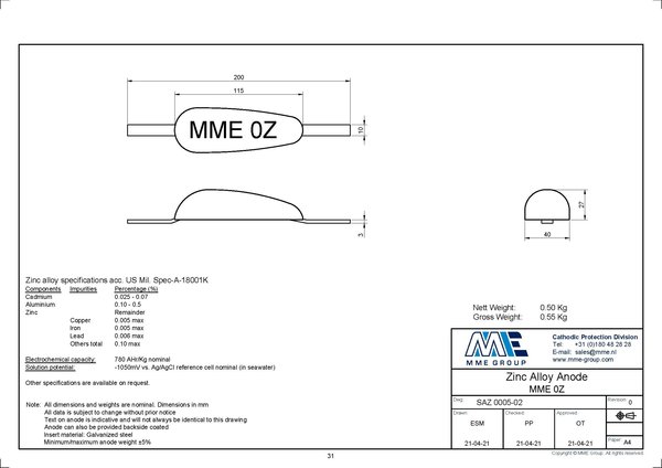 MME MME - Zinkanode - Lasstrip - 0,5kg MME MME - Zinkanode - Lasstrip - 0,5kg