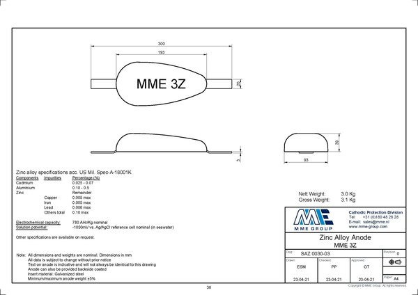 MME MME - Zinkanode - Lasstrip - 3KG MME MME - Zinkanode - Lasstrip - 3KG