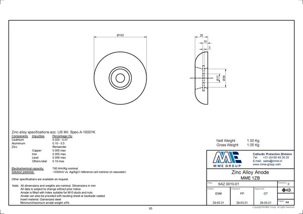 MME MME - Zinkanode - Boutmontage - Rond - 1KG MME MME - Zinkanode - Boutmontage - Rond - 1KG