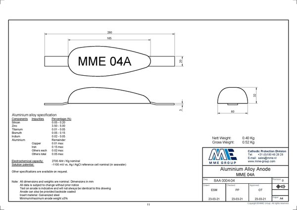 MME MME - Aluminium Anode - Lasstrip - 0,4KG MME MME - Aluminium Anode - Lasstrip - 0,4KG