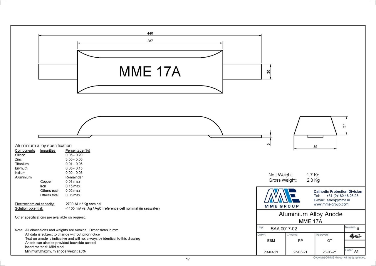 MME MME - Aluminium Anode - Lasstrip - 1,7KG MME MME - Aluminium Anode - Lasstrip - 1,7KG