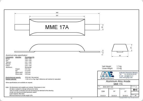 MME MME - Aluminium Anode - Lasstrip - 1,7KG MME MME - Aluminium Anode - Lasstrip - 1,7KG