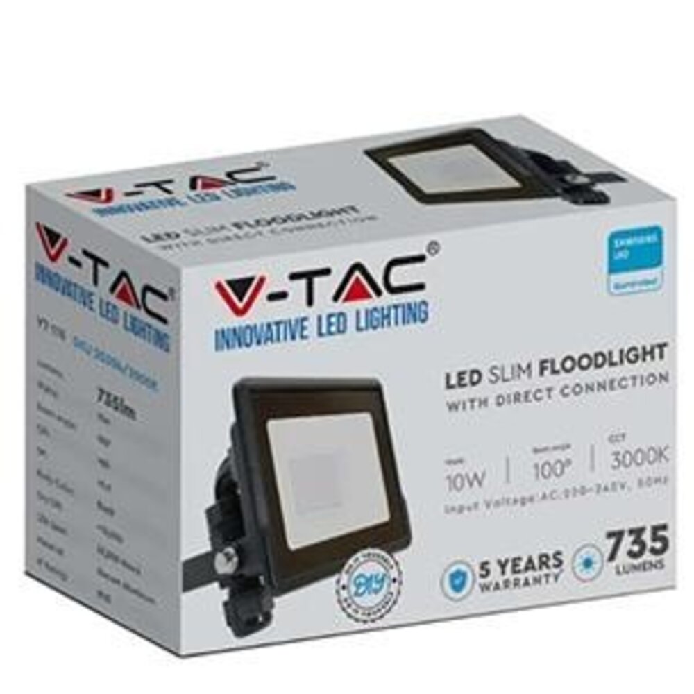 V-tac V-TAC - LED Bouwlamp - 10W - 3000K - 735lm - IP65 - Zwart V-tac V-TAC - LED Bouwlamp - 10W - 3000K - 735lm - IP65 - Zwart