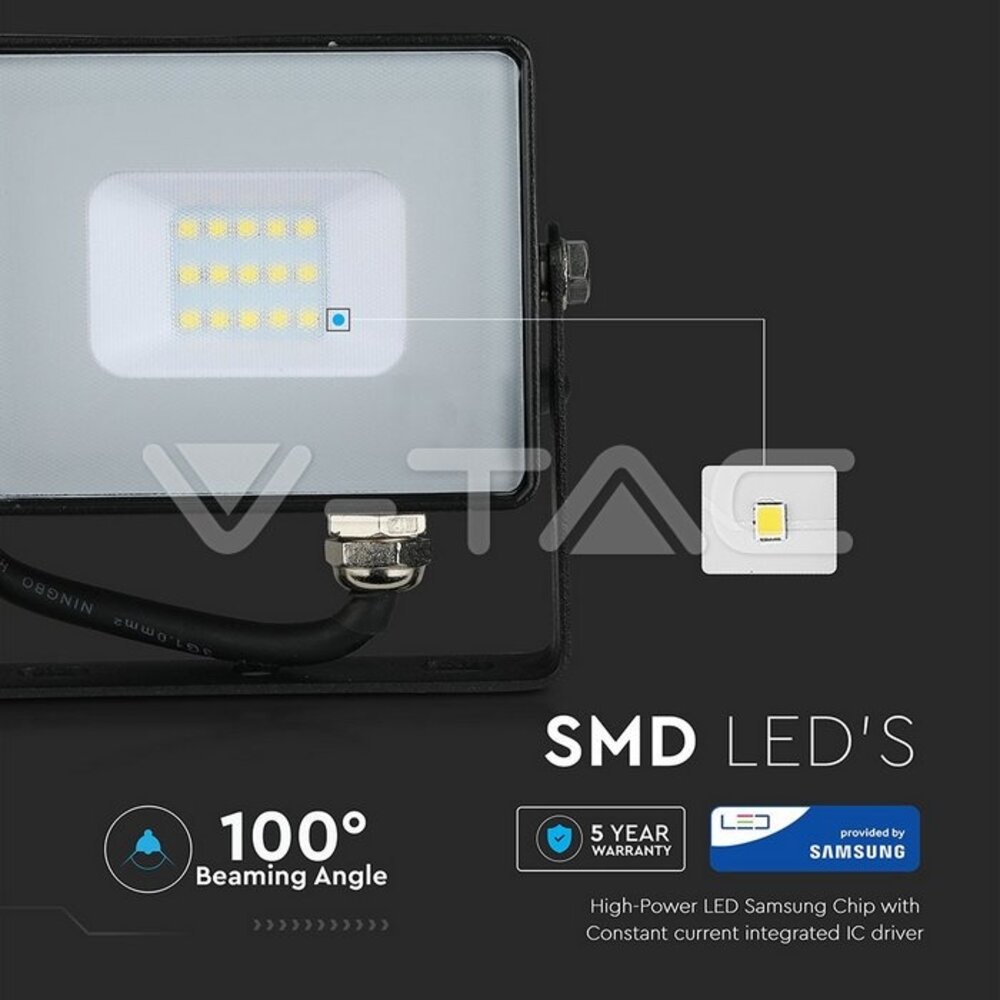 V-tac V-TAC - LED Bouwlamp - 10W - 6400K - 800lm - IP65 - Zwart V-tac V-TAC - LED Bouwlamp - 10W - 6400K - 800lm - IP65 - Zwart