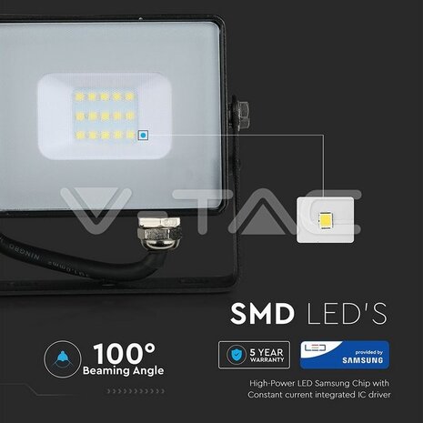 V-tac V-TAC - LED Bouwlamp - 10W - 6400K - 800lm - IP65 - Zwart V-tac V-TAC - LED Bouwlamp - 10W - 6400K - 800lm - IP65 - Zwart