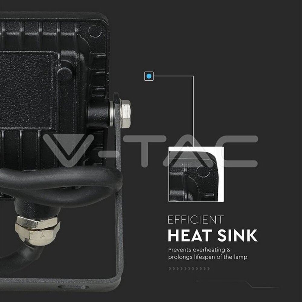 V-tac V-TAC - LED Bouwlamp - 10W - 6400K - 800lm - IP65 - Zwart V-tac V-TAC - LED Bouwlamp - 10W - 6400K - 800lm - IP65 - Zwart
