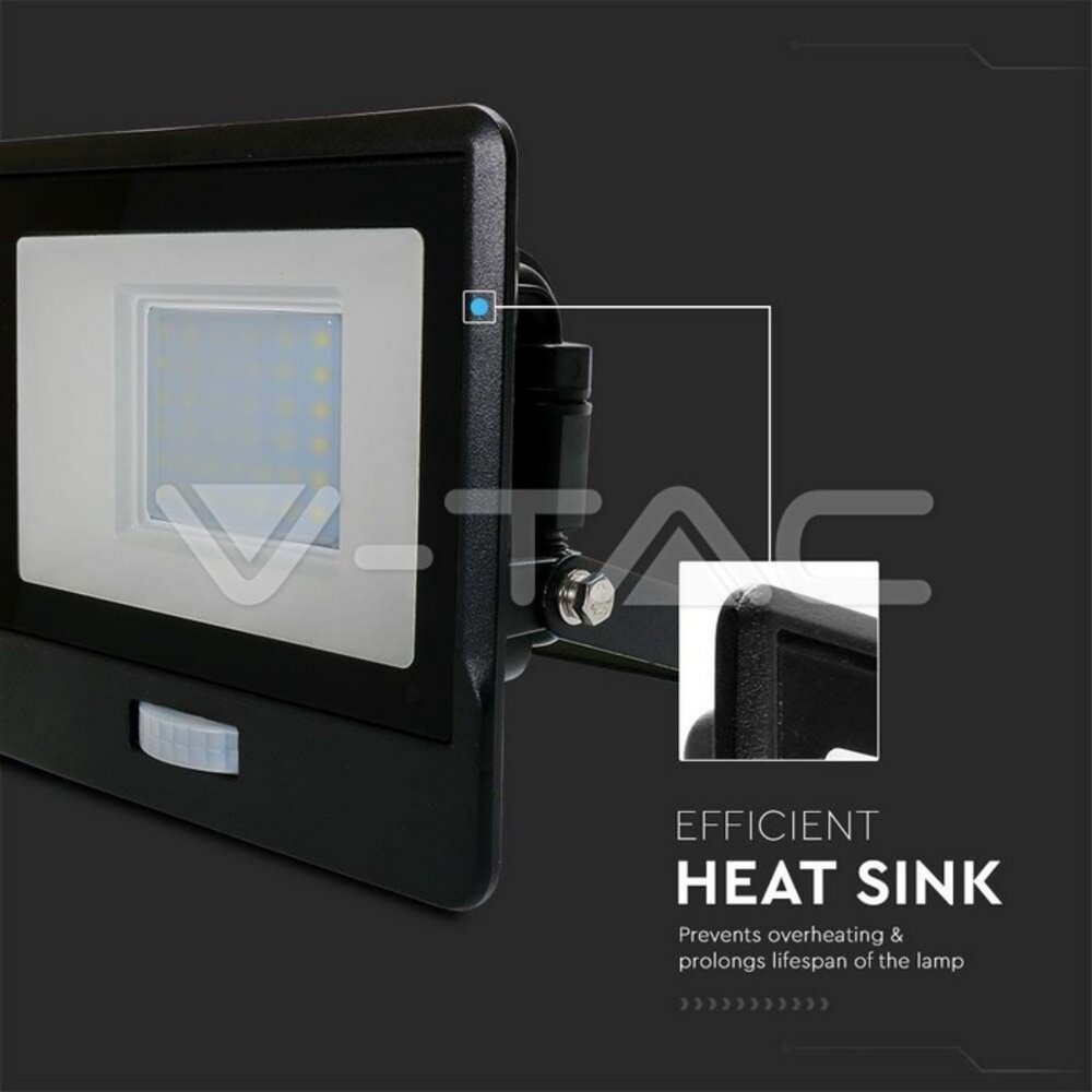 V-tac V-TAC - LED Bouwlamp - Bewegingssensor - 30W - 6500K - 2340lm - IP65 - Zwart V-tac V-TAC - LED Bouwlamp - Bewegingssensor - 30W - 6500K - 2340lm - IP65 - Zwart
