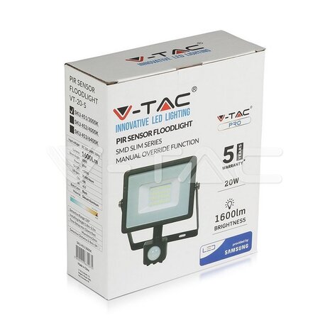 V-tac V-TAC - LED Bouwlamp - Bewegingssensor - 20W - 6400K - 1600lm - IP65 - Zwart V-tac V-TAC - LED Bouwlamp - Bewegingssensor - 20W - 6400K - 1600lm - IP65 - Zwart