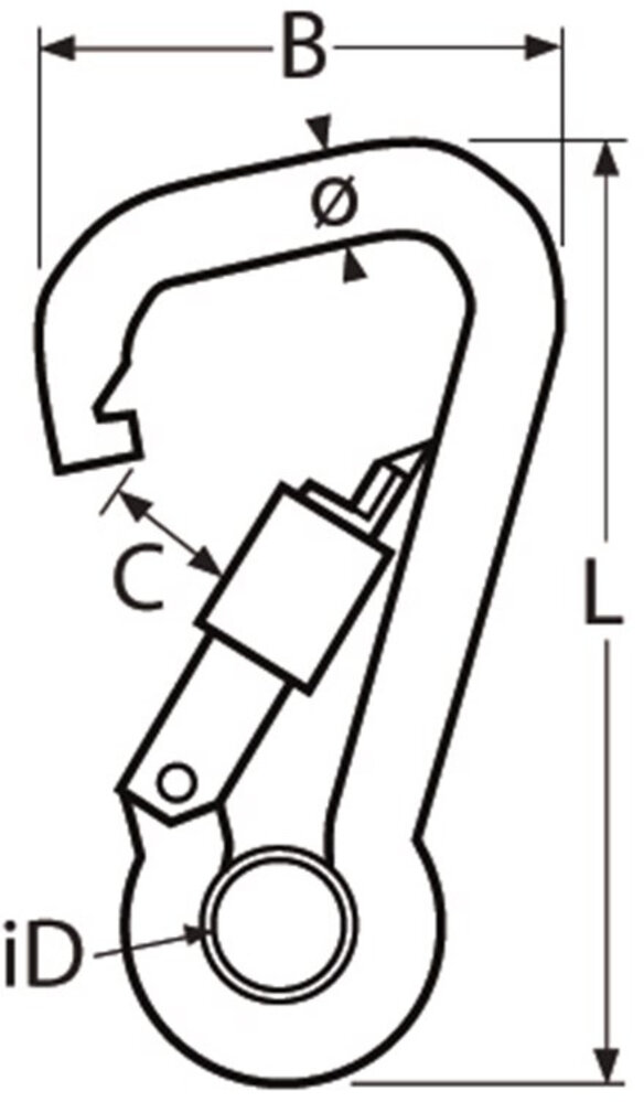 Seilflechter Seilflechter - Karabijnhaak - 80x8 - Asymmetrisch - Borgmoer - Oog - RVS A4 Seilflechter Seilflechter - Karabijnhaak - 80x8 - Asymmetrisch - Borgmoer - Oog - RVS A4