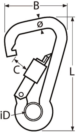 Seilflechter Seilflechter - Karabijnhaak - 80x8 - Asymmetrisch - Borgmoer - Oog - RVS A4 Seilflechter Seilflechter - Karabijnhaak - 80x8 - Asymmetrisch - Borgmoer - Oog - RVS A4