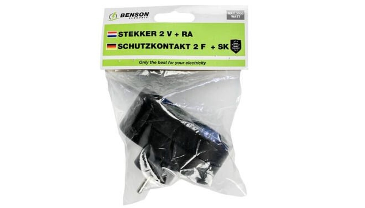 Benson Benson - Tweeweg Stekker - Randaarde - Verticaal - Zwart Benson Benson - Tweeweg Stekker - Randaarde - Verticaal - Zwart