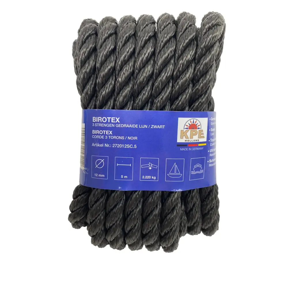 Seilflechter Seilflechter - Birotex - 3-strengs Polypropyleen - Zwart - 12mm - Bundel Seilflechter Seilflechter - Birotex - 3-strengs Polypropyleen - Zwart - 12mm - Bundel