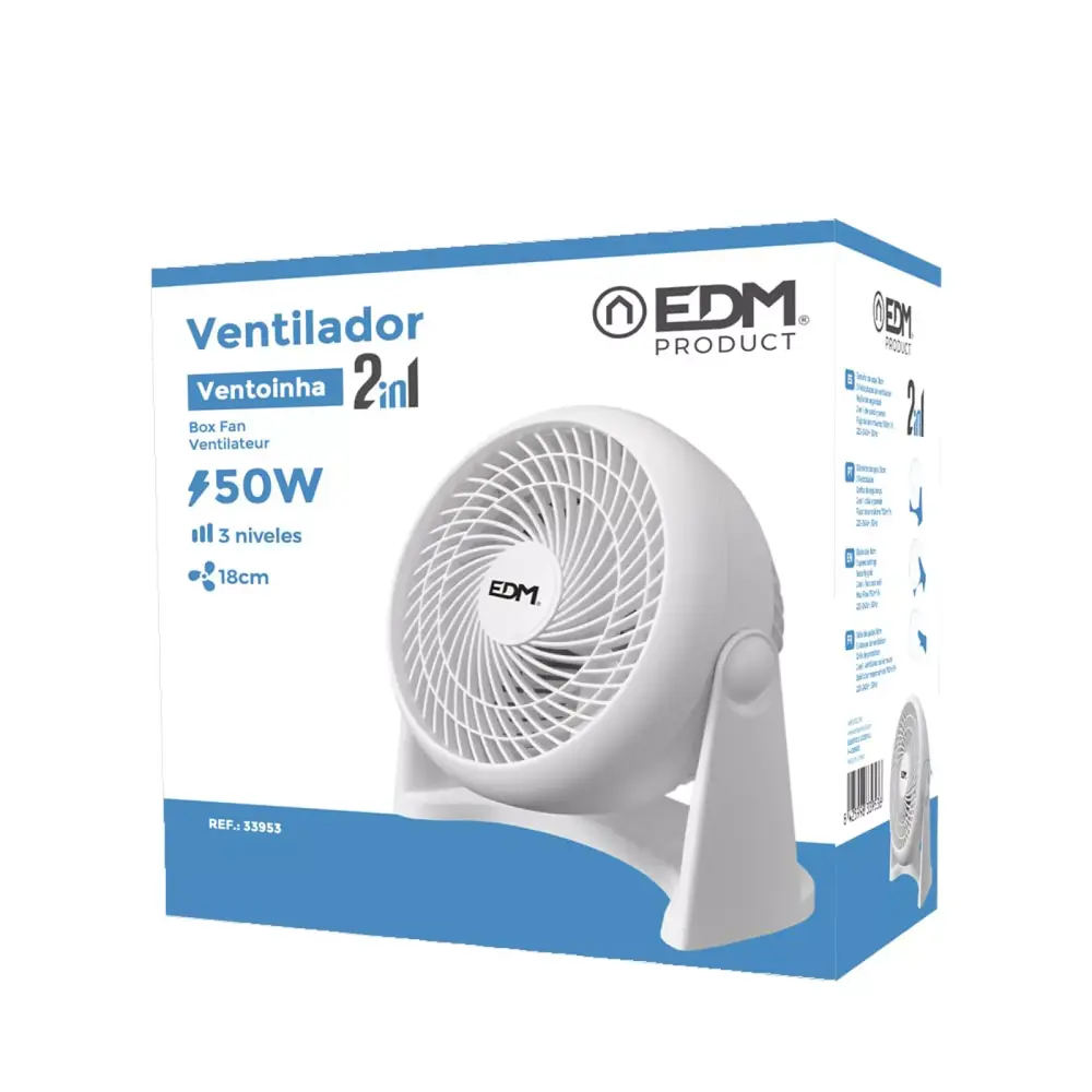 EDM EDM - 2-in-1 Ventilator - Vloer- en Wandmodel - 50W - Wit - Ø18 cm