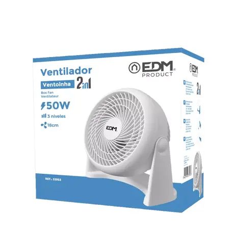 EDM EDM - 2-in-1 Ventilator - Vloer- en Wandmodel - 50W - Wit - Ø18 cm