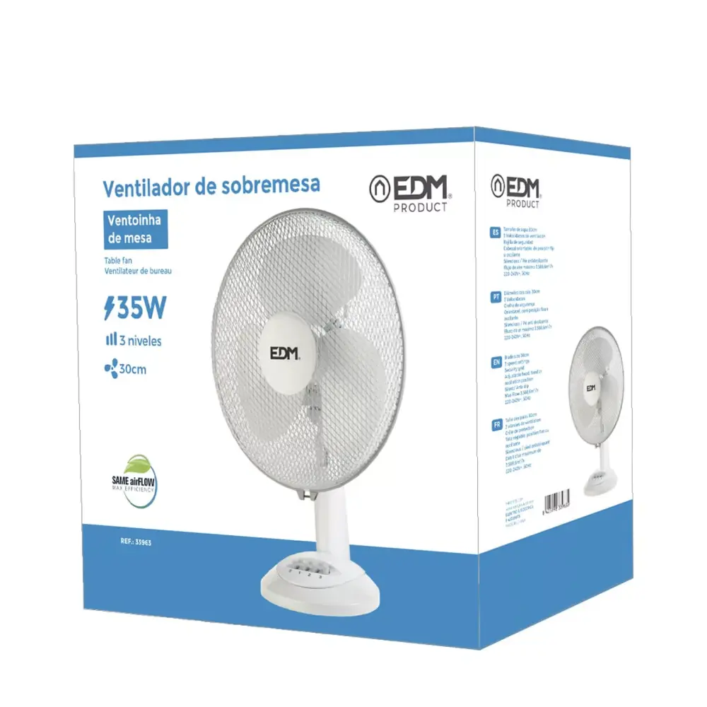 EDM EDM - Tafelventilator - Wit - 35W - Ø30cm - Kunststof