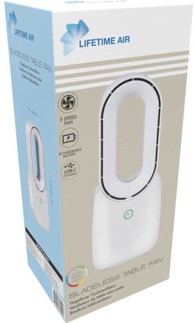 Lifetime Air Lifetime Air - Bladloze Ventilator - Bureau Ventilator - USB-C Oplaadbaar - 5W - LED Mood Light
