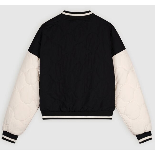 Nobell NOBELL Q409-3330-014 DARSY STEPPED VARSITY BOMBER JACKET JET BLACK