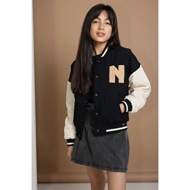 Nobell NOBELL Q409-3330-014 DARSY STEPPED VARSITY BOMBER JACKET JET BLACK