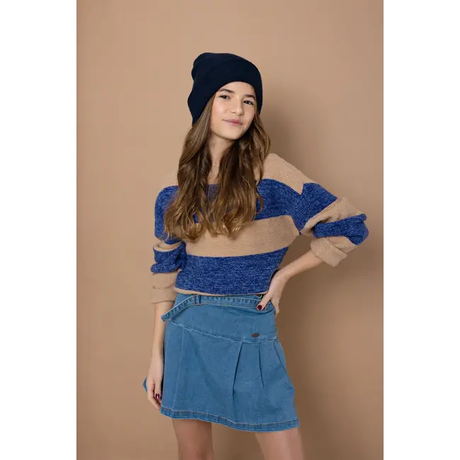 Nobell NOBELL Q408-3308-109 KESSY KNITTED CREOPPED SWEATER ESIGN BLUE