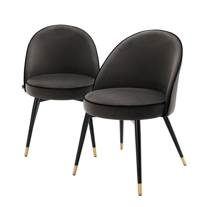 Eichholtz Dinig Chair Cooper - Set of 2 - Roche Dark Grey Velvet