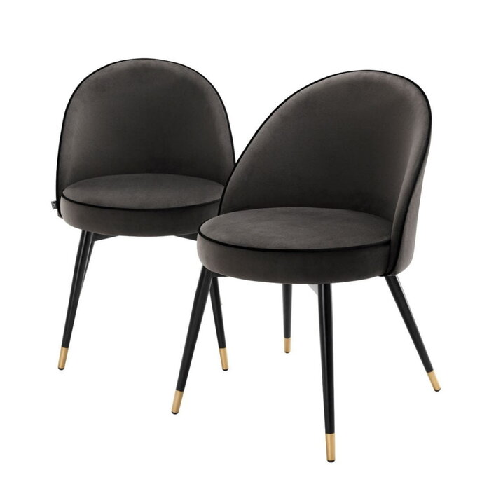 Eichholtz Eetkamerstoelen Cooper - Set van 2 - Roche Dark Grey Velvet