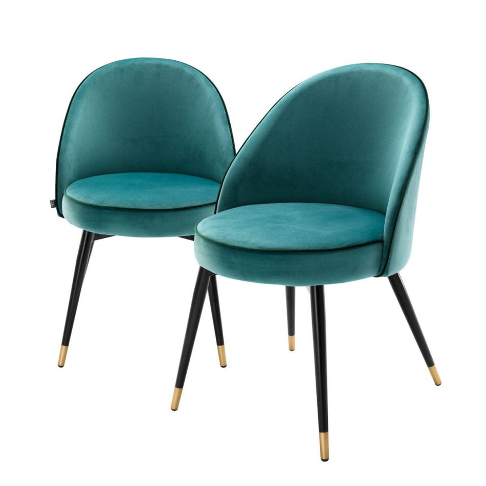 Eichholtz Eetkamerstoelen Cooper - Set van 2 - Roche Turqouise Velvet