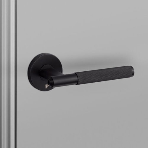 Buster and Punch Fixed Door Handle in Black with Linear Pattern - Single-Sided