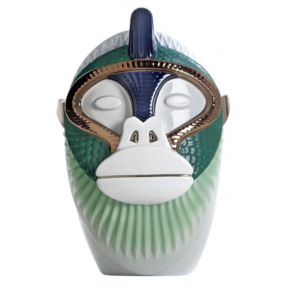 Bosa Ceramiche Primates Kandti Vase - Light Gray, Green and Gold