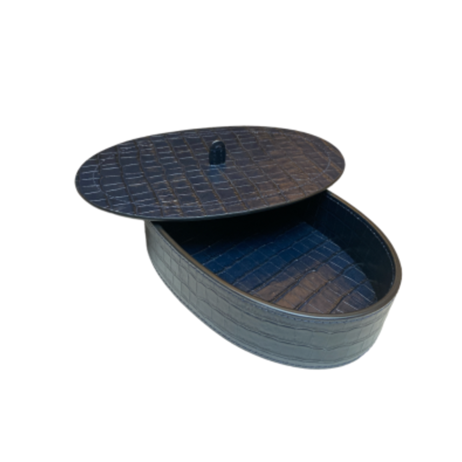 Giobagnara Harris Trinket Box Oval Short L crocodile (HB071) - royal blue (C12)