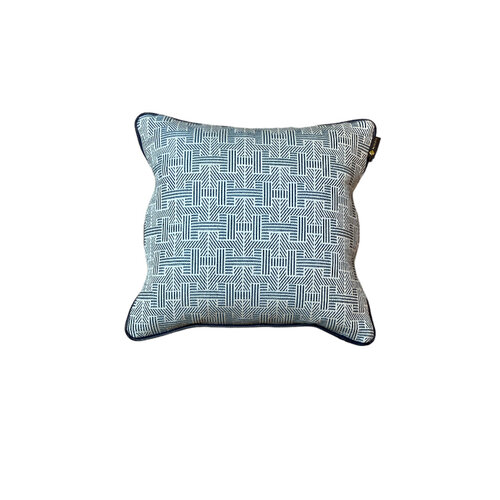Proluca Design Cushion Hermès- Panama - Blue - Leather Piping - 40x40 - Double