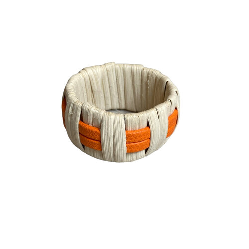 Giobagnara Anglet Leather & Rattan Tray Round Large Printed Calfskin Golf (PFT134) - Orange (G04)