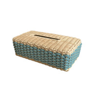 Antibes Leather & Rattan Rectangular Tissue Holder Printed Calfskin Golf (PFB105) - Sky (G66)