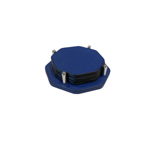 Giobagnara David Coasters Holder Octagonal With 6 Tao Coasters (TP178) Printed Calfskin Golf: Ultramarine - Renewed! (G32) Giobagnara David Coasters Holder Octagonal With 6 Tao Coasters (TP178) Printed Calfskin Golf: Ultramarine - Renewed! (G32)