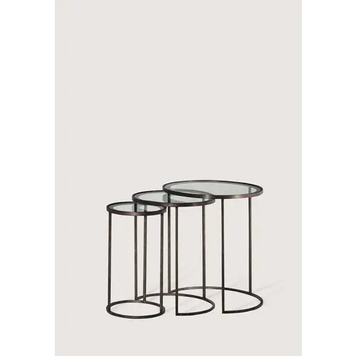 Porta Romana Salvatore Nest Of Tables (Clear or Black Glass) Burnt Silver