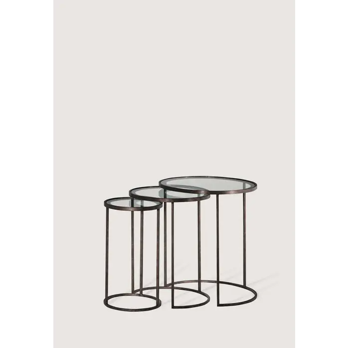 Porta Romana Salvatore Nest Of Tables (Clear or Black Glass) Burnt Silver