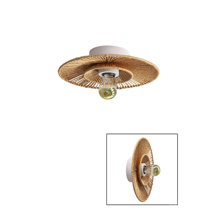 Maretti Lighting CAPPELLO CEILING/WALL LAMP 30CM WHITE WITH NATURAL SHADE