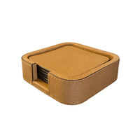 Tao Coasters Holder Square Rounded With 6 Tao Coasters Printed Calfskin Golf (TP182) - Caramel (G51ST51)