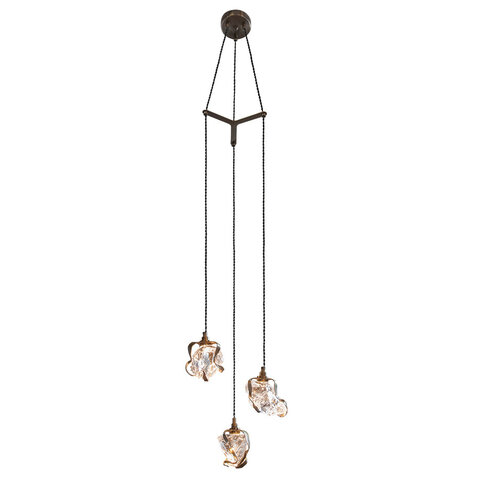 Maretti Lighting GLASS JEWEL PENDANT LAMP WITH SPREADER 3-LIGHT BRONZE