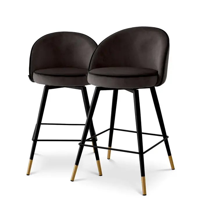 Eichholtz Counter Chair Cooper - Set of 2 - Roche Black Velvet Piping