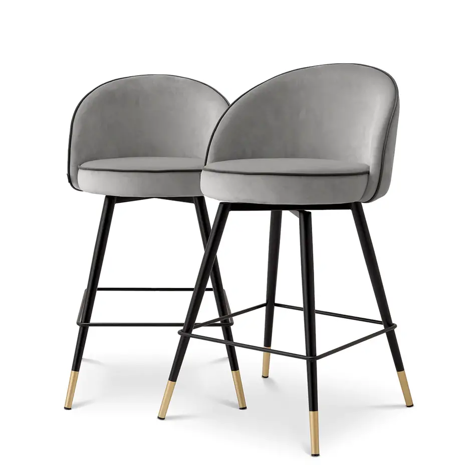 Eichholtz Counter Stoel Cooper - Set van 2 - Roche Dark Grey Piping