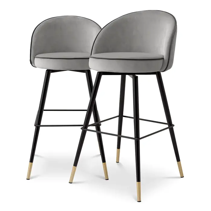 Eichholtz Barstool Cooper - Set of 2 - Roche Dark Grey Piping