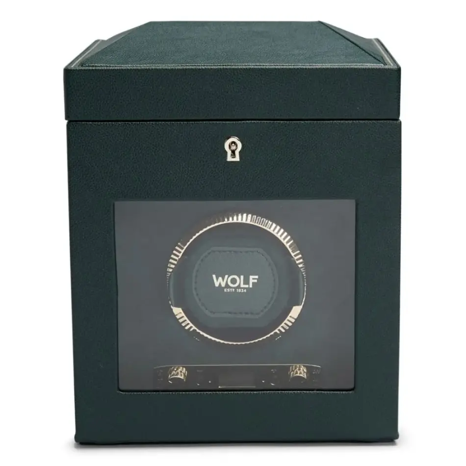 Wolf1834 British Racing Single Watch Winder with Storage - Green Wolf1834 British Racing Single Watch Winder with Storage - Green