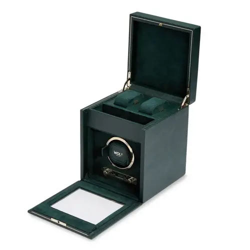 Wolf1834 British Racing Single Watch Winder with Storage - Green Wolf1834 British Racing Single Watch Winder with Storage - Green