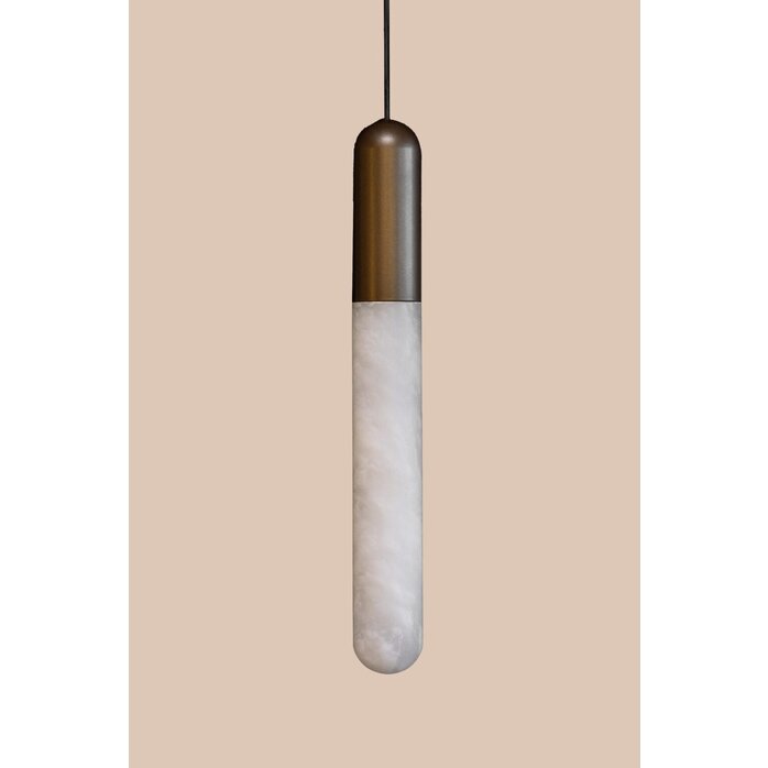 NILA Albasten Hanglamp Pillar Pendant – Moderne Hanglamp van Alabaster & Metaal – Dimbare LED 2700K, 30 cm Hoog